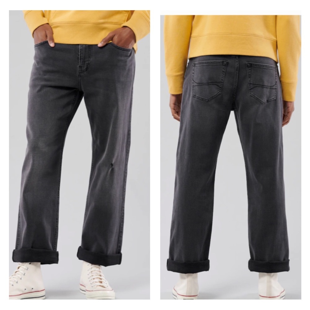 Hollister Crop Loose Fit Distressed Jeans